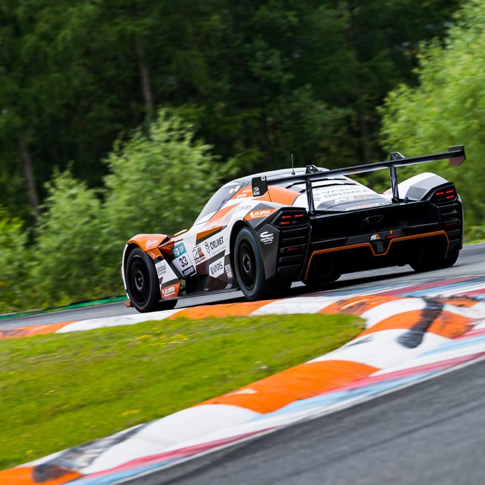 KTM X-Bow GT2 alongside a kerb at the Brno Circuit in the Czech Republic during a trackday for race cars