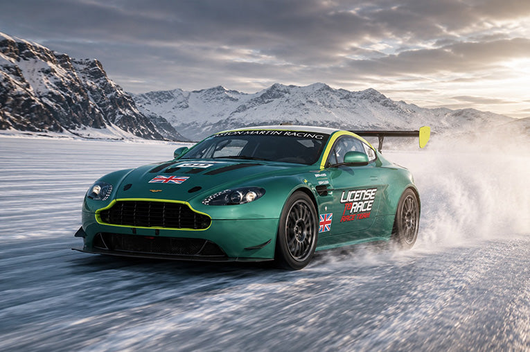 Aston Martin GT4 race car on the ice circuit