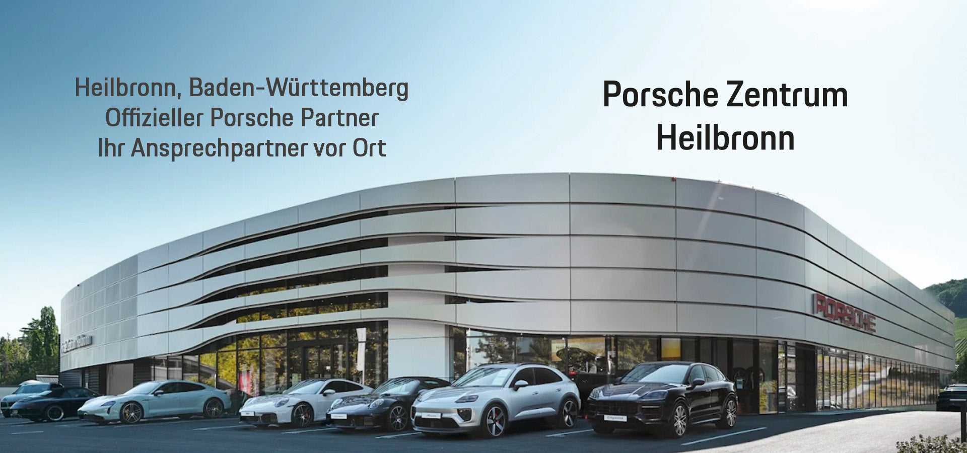 Außenansicht des Porsche Zentrum Heilbronn in Baden-Württemberg – offizieller Porsche Partner und TWENTYSEVEN Trackday-Ansprechpartner.