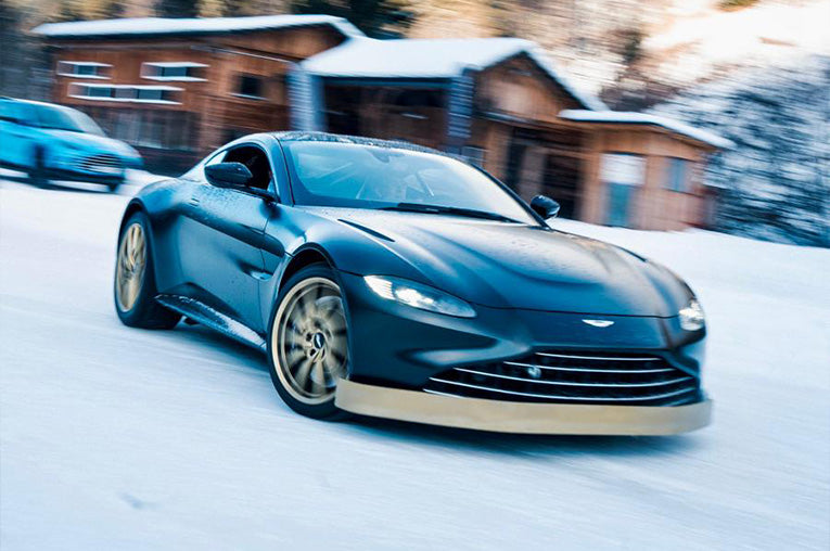 Aston Martin Vantage drifting on the ice circuit at the Katschberg